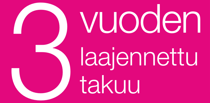 Tuotteella kolmen vuoden laajennettu takuu