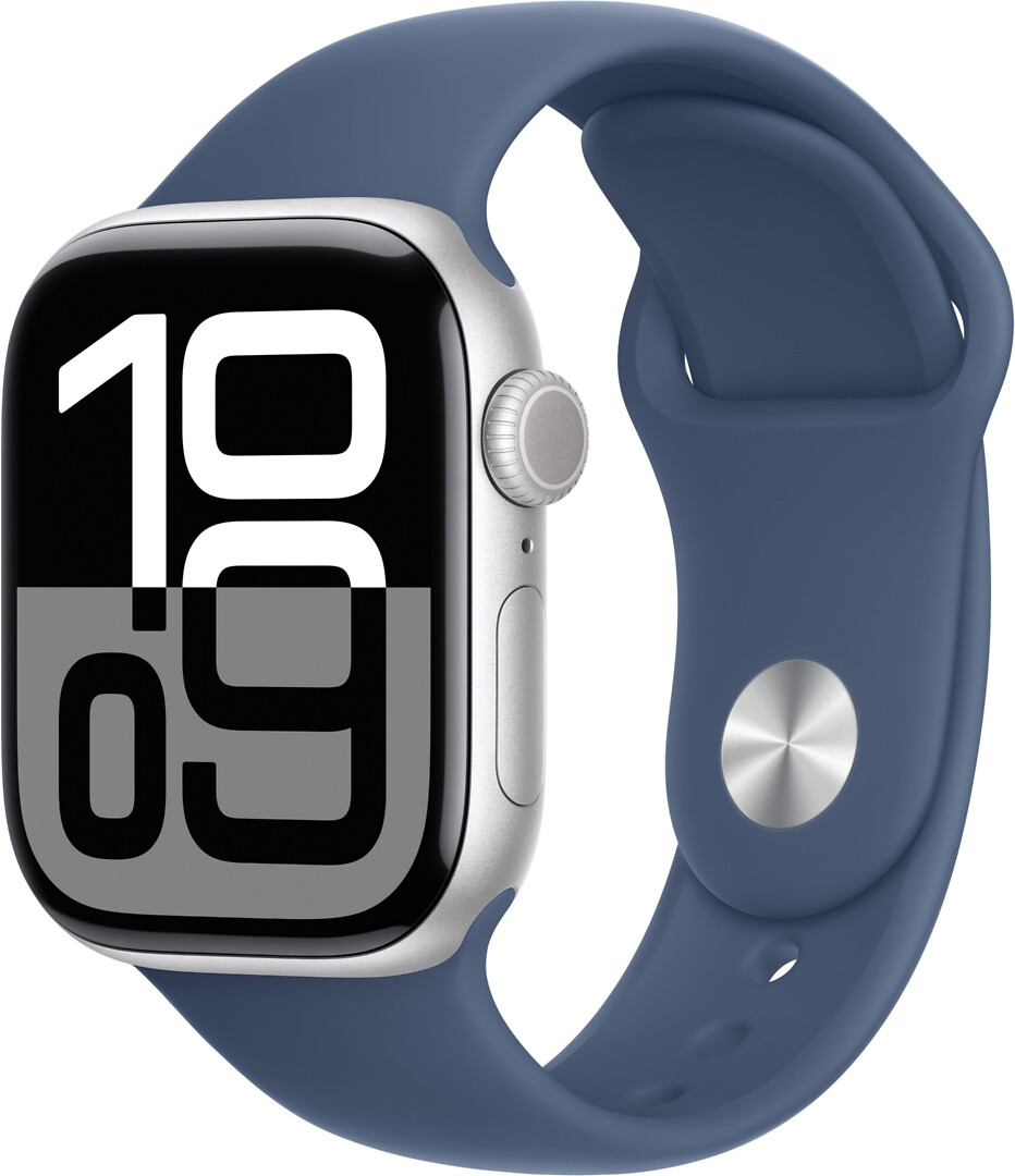 Apple Watch Series 10 Gps 42mm Silver Aluminium Case With Denim Sport Band - M/l, Sininen