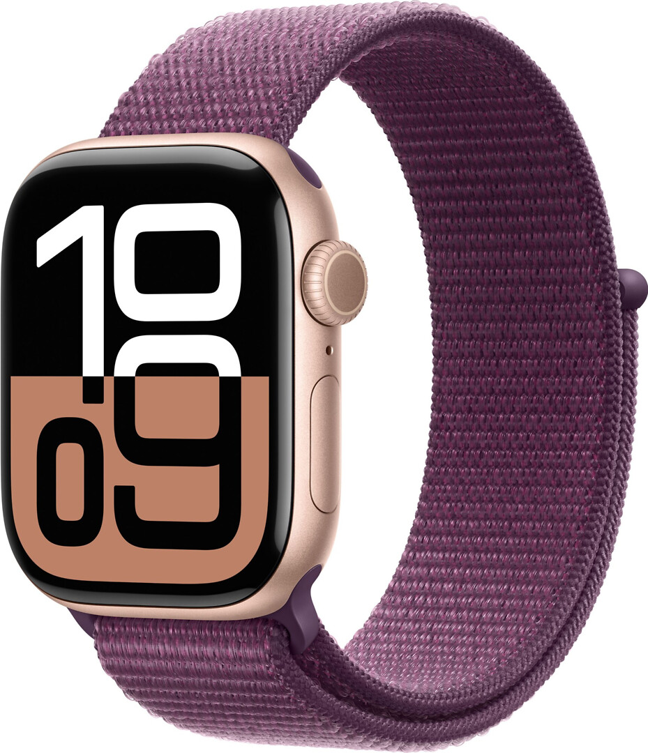 Apple Watch Series 10 Gps 46mm Rose Gold Aluminium Case With Plum Sport Loop