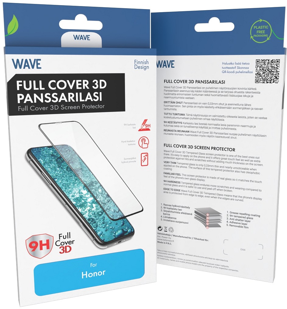 Wave Honor 400 Pro Full Cover Panssarilasi, Musta Kehys