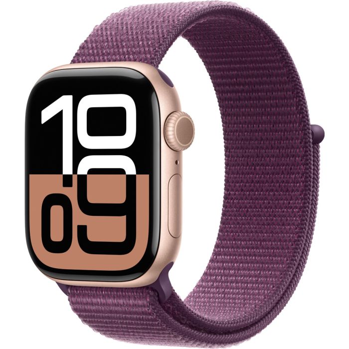 Apple Watch Series 10 Gps 46mm Rose Gold Aluminium Case With Plum Sport Loop