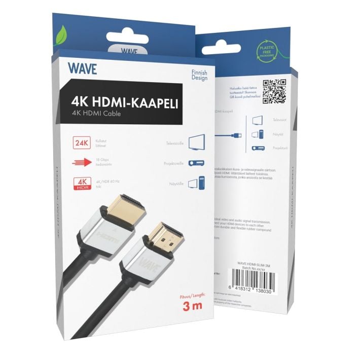 Wave Hdmi 2.0b -kaapeli 4k Hdr @60hz -tuella, 3m