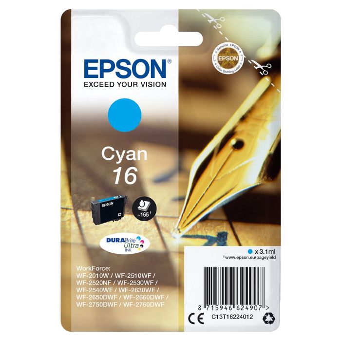 Epson 16 Ink Cartridge Cyan Mustepatruuna