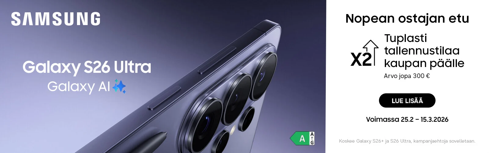 Samsung Galaxy S26 Ultra nopean ostajan etu