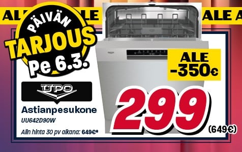 P&auml;iv&auml;n tarjous. Voimassa vain 6.3.