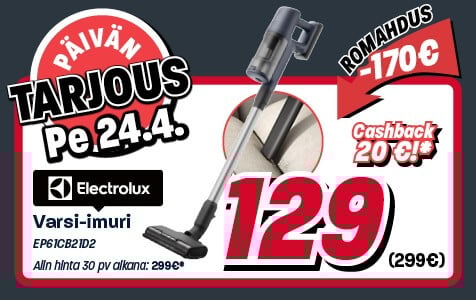 Electrolux varsi-imuri p&auml;iv&auml;n tarjous! Klikkaa ja lue lis&auml;&auml;.