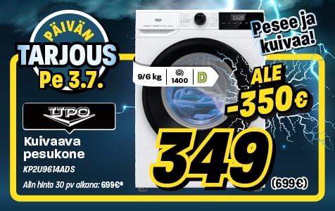 P&auml;iv&auml;n tarjous! UPO KP2U9614ADS kuivaava pesukone