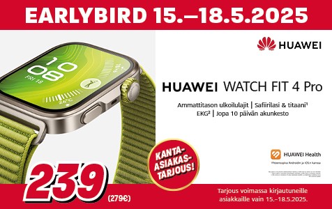Huawei Watch Fit 4 Pro nyt earlybird tarjouksessa!