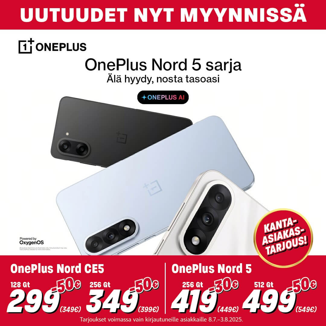 OnePlus Nord 5 -sarjan puhelimet kanta-asiakastarjouksessa!